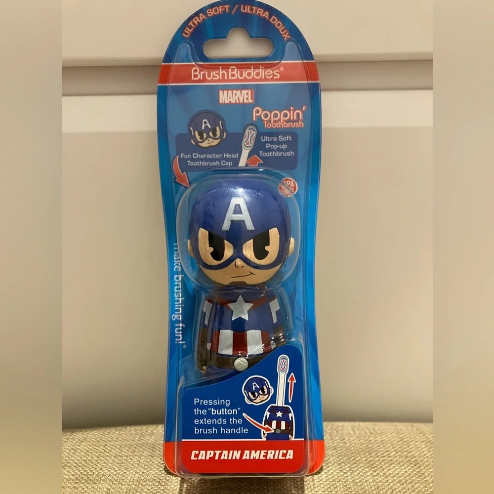Brush Buddies Marvel Poppin’ toothbrush, ultras soft.  (set of 4)